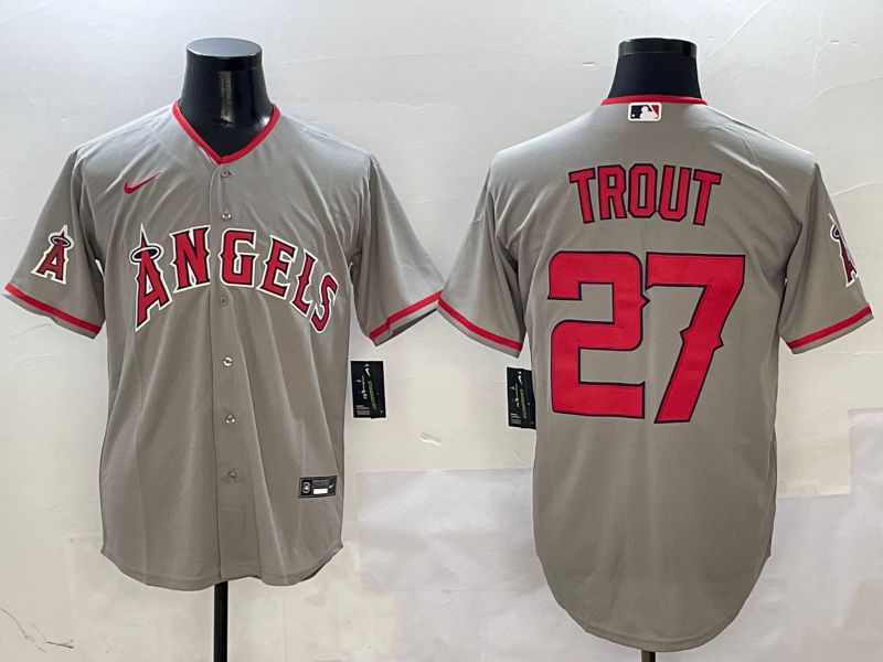 Men Los Angeles Angels #27 Trout Grey Game 2025 Nike MLB Jersey style 5->los angeles angels->MLB Jersey